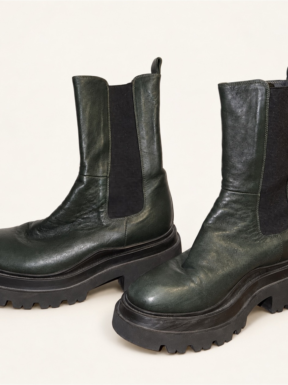 L’idea Dark Green Leather Mid Calf Chelsea Boots | EU 40